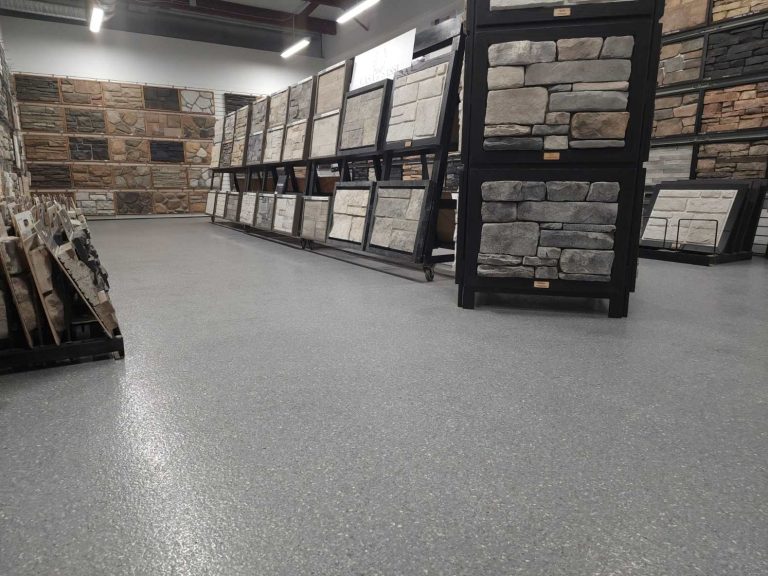 Epoxy flake flooring for River City Rock Products - Mission flats, Kamloops